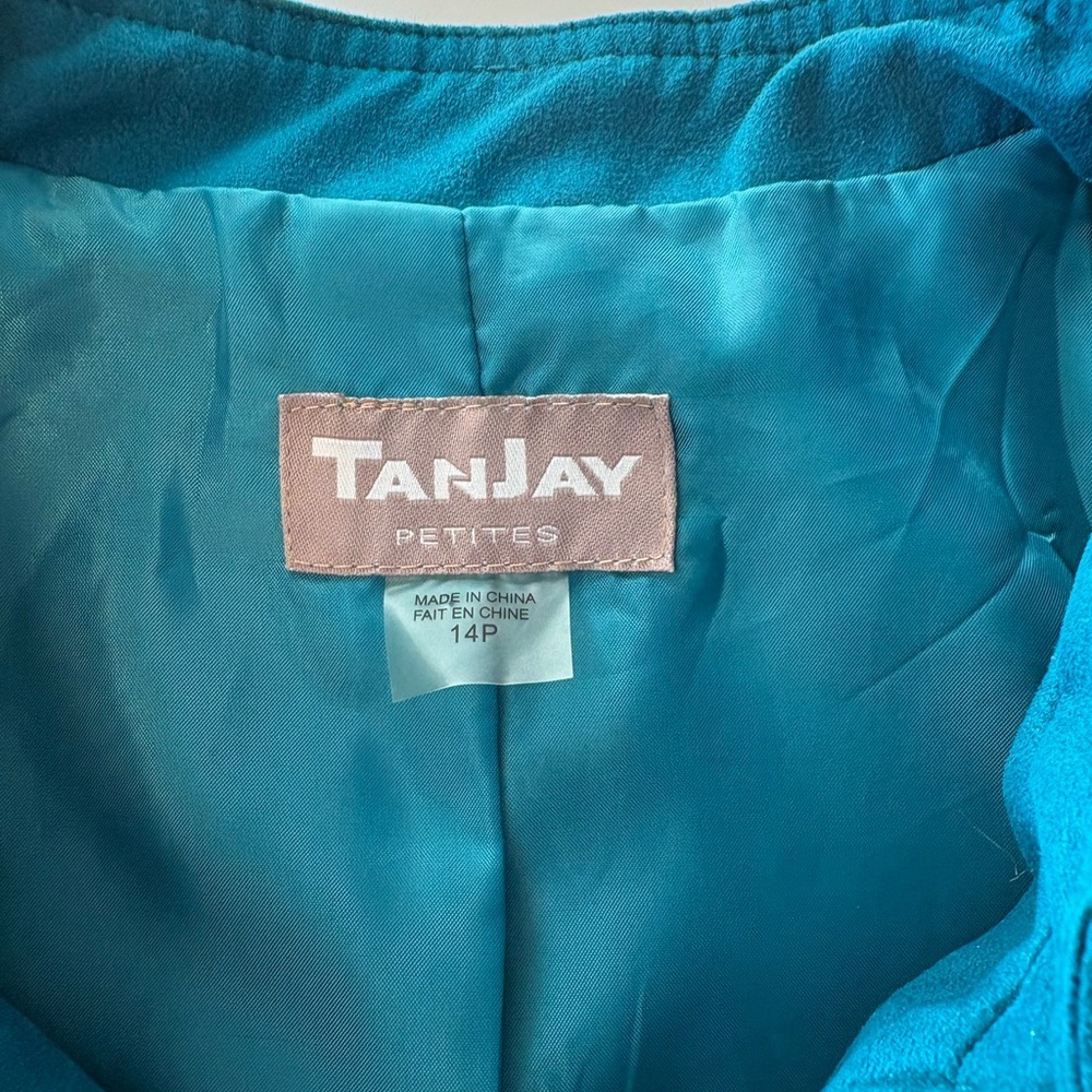 TanJay Women’s Teal Faux-Suede Zip Front Jacket Size 14 Petite - Picture 9 of 14